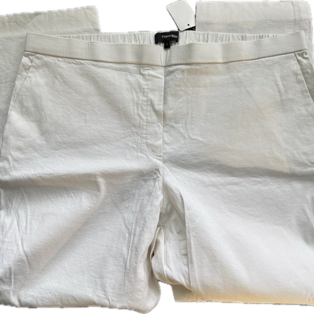 Theory Ivory Women's Treeca Linen Blend Pull-on Pants size 14